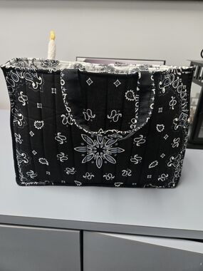 Handmade Black Bandana-Patterned Quilted Tote Bag